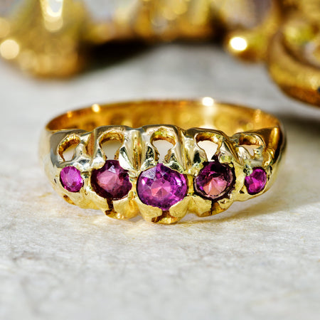 The Antique 1868 Five Stone Garnet Ring - Antique Jewellers