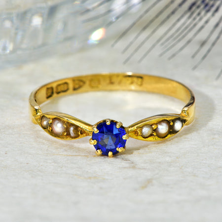 The Antique Edwardian 1903 Sapphire and Pearl Ring - Antique Jewellers