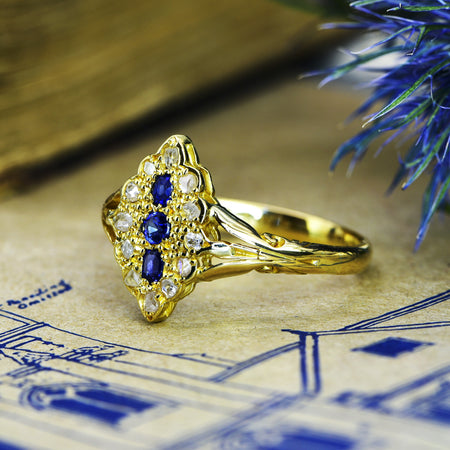 The Antique Victorian Old Cut Diamond and Sapphire Ring - Antique Jewellers