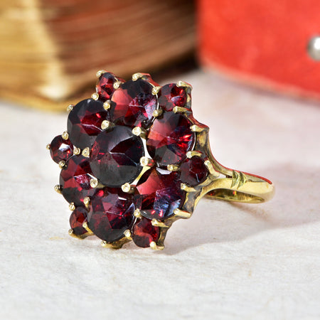 The Vintage Stepped Garnet Cluster Ring - Antique Jewellers