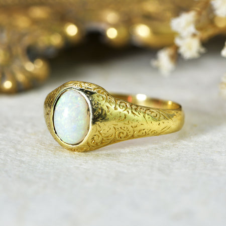 The Antique Victorian Chased Opal Ring - Antique Jewellers