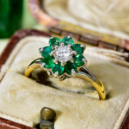The Vintage Emerald and Diamond Chartreuse Ring - Antique Jewellers