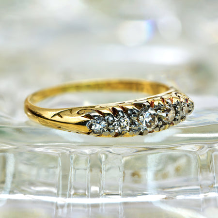 The Antique Edwardian Five Diamond Scroll Topped Ring - Antique Jewellers