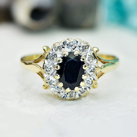 The Vintage 1989 Sapphire and Diamond Oval Ring - Antique Jewellers