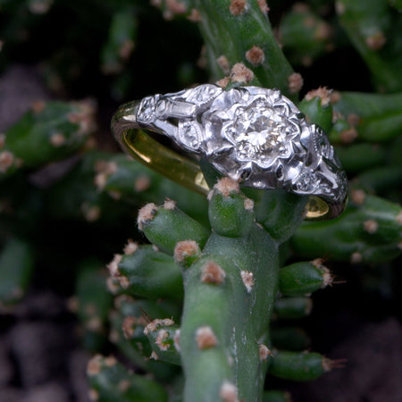 Ornate Solitaire Diamond Engagement Ring, Antique Art Deco (c1915), 0.31ct, L - Antique Jewellers