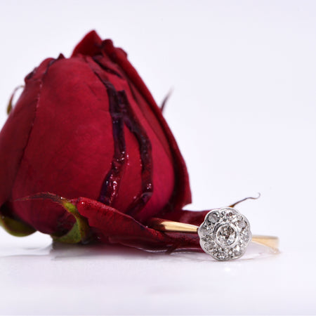 Floral Cluster Diamond Engagement Ring, Vintage, M½ - Antique Jewellers