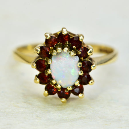 The Vintage 1975 Opal and Garnet Oval Ring - Antique Jewellers