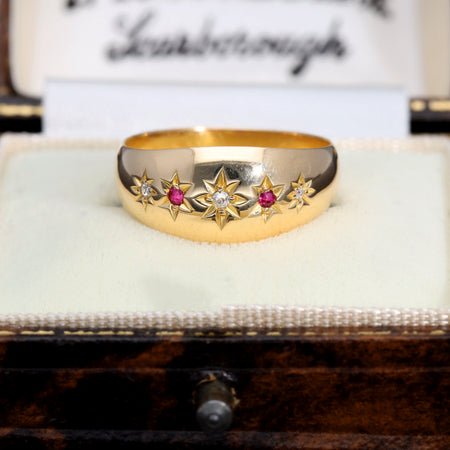 The Antique 1906 Ruby and Diamond Starburst Ring - Antique Jewellers