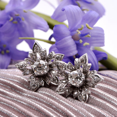 The 1 Carat Old European Cut Floral Cluster Diamond Earrings - Antique Jewellers