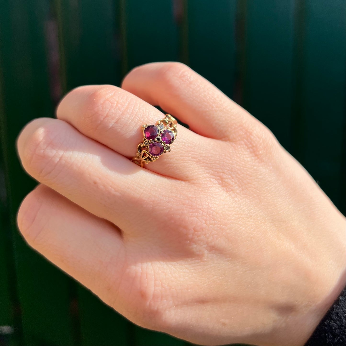 The Antique Victorian Garnet and Diamond Trefoil Ring