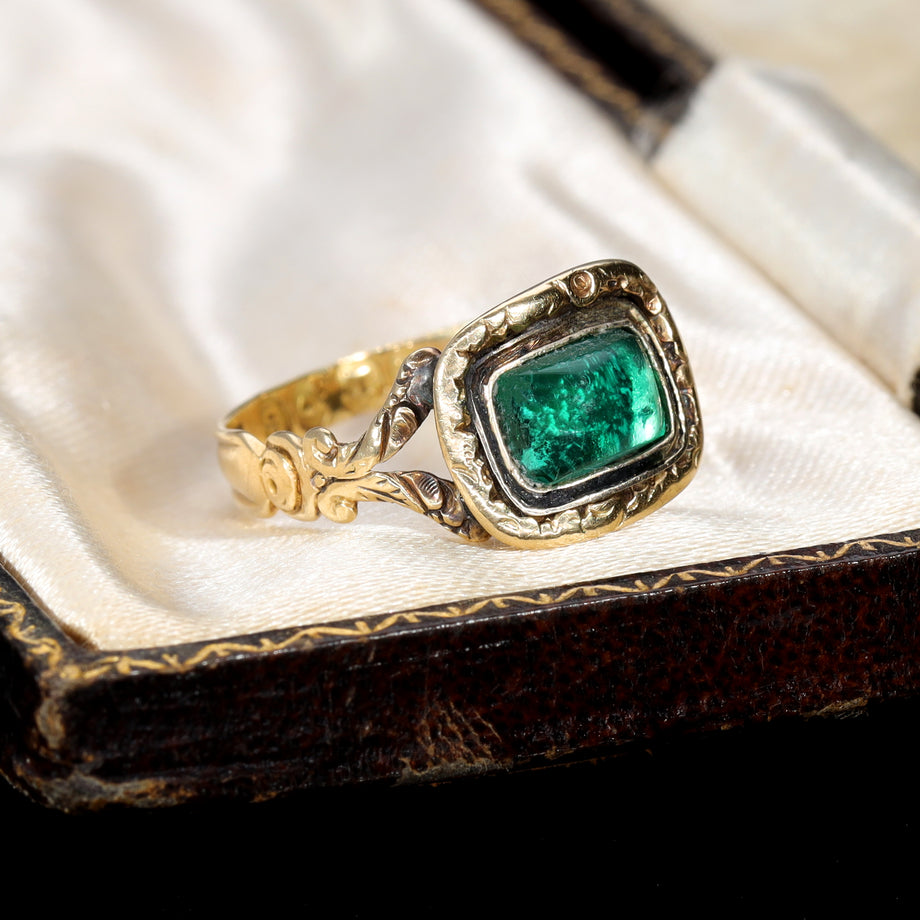 The Antique Georgian 1822 Foil Backed Green Paste Ring - Antique Jewellers