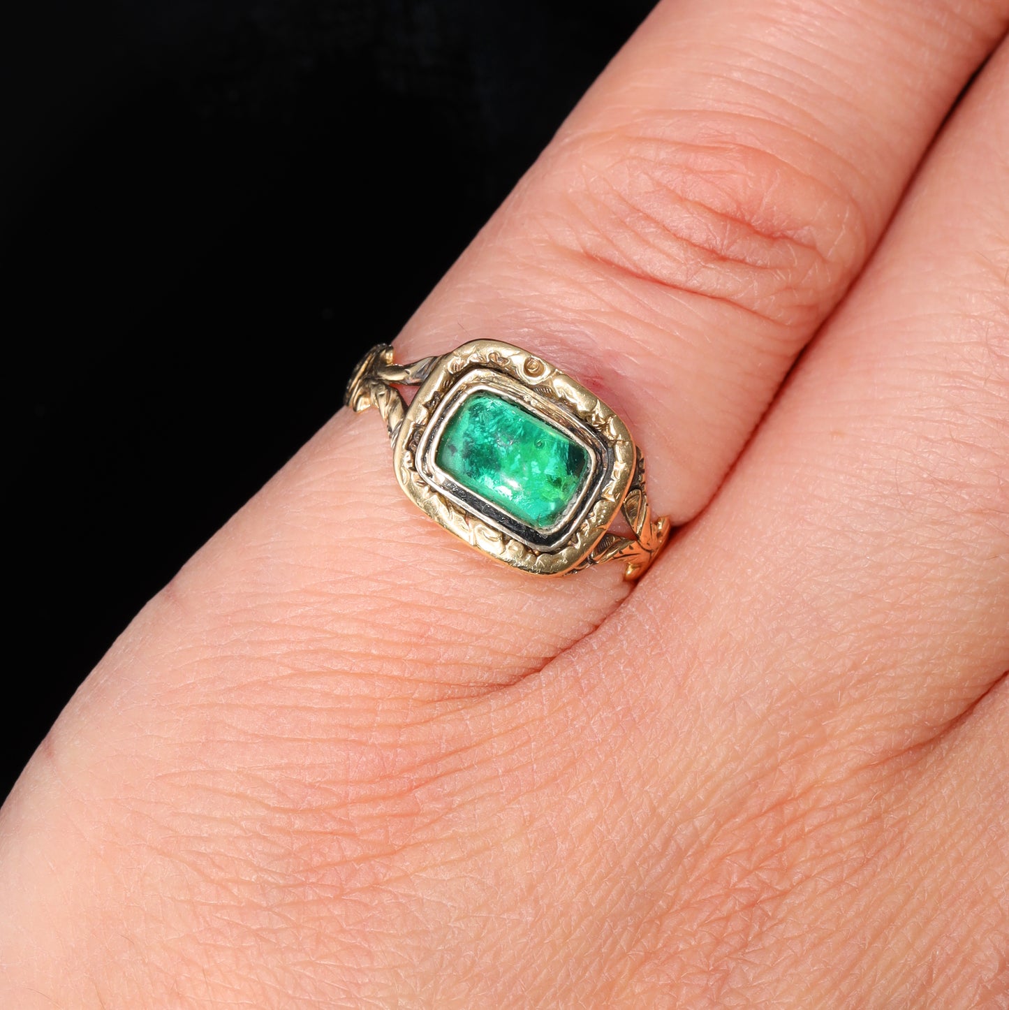 The Antique Georgian 1822 Foil Backed Green Paste Ring - Antique Jewellers