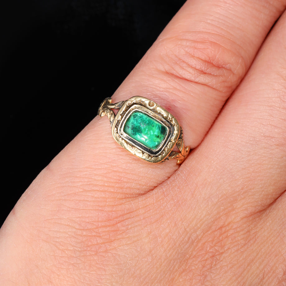 The Antique Georgian 1822 Foil Backed Green Paste Ring - Antique Jewellers