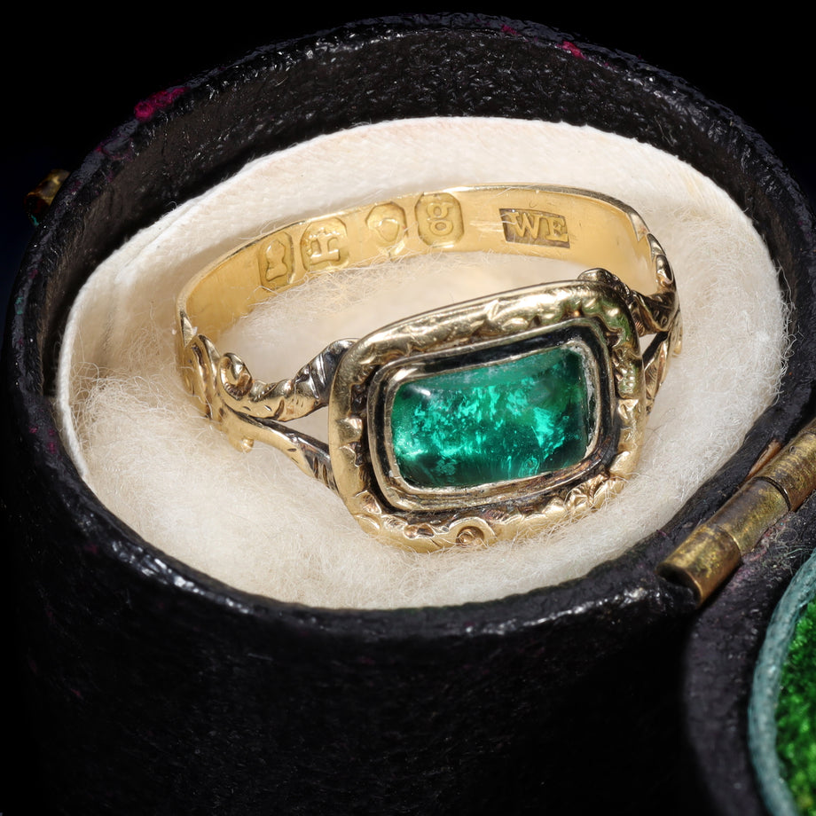 The Antique Georgian 1822 Foil Backed Green Paste Ring - Antique Jewellers