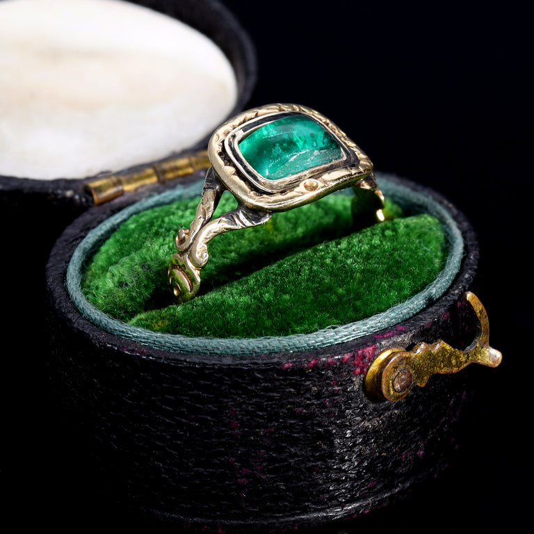 The Antique Georgian 1822 Foil Backed Green Paste Ring - Antique Jewellers