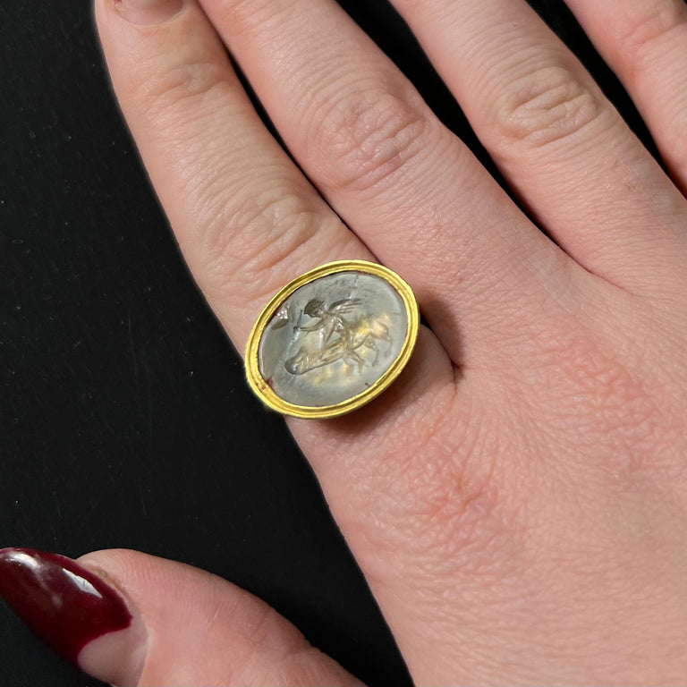 The Ancient Roman 2nd Century Cupid And Phallus Intaglio Ring