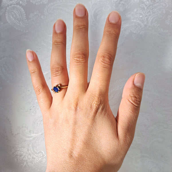The Vintage Blue Gemstone and Diamond Elegant Ring - Antique Jewellers