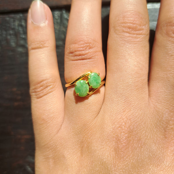 The Vintage Two Stone Jade Verdant Ring - Antique Jewellers