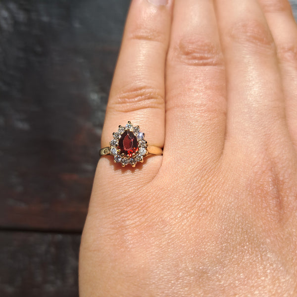 The Vintage 1986 Garnet and Clear Gemstone Ring - Antique Jewellers