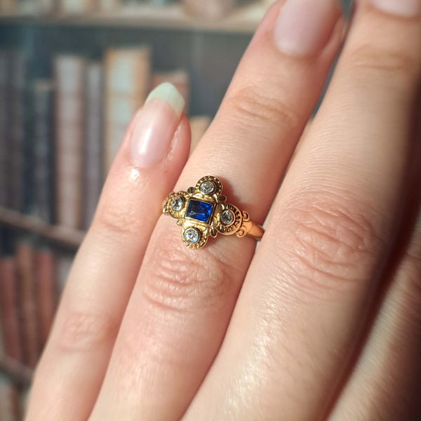 The Vintage Sapphire and Diamond Hand Carved Ring - Antique Jewellers