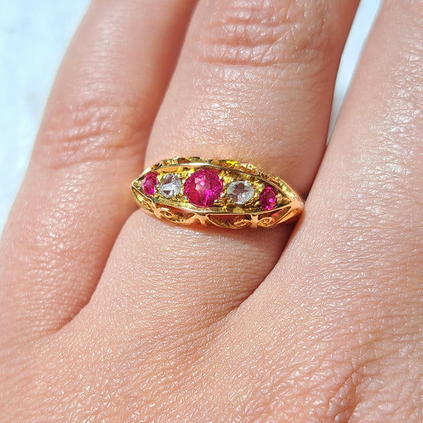 The Antique Victorian Synthetic Ruby and Diamond Boat Ring