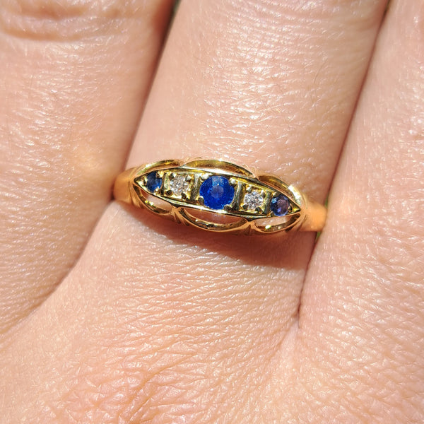 The Antique Sapphire and Diamond Boat Ring