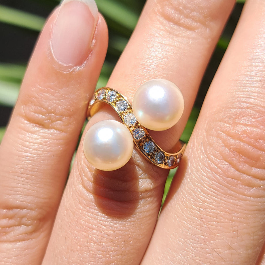 The Vintage 1984 Two Pearl and Diamond Glamourous Ring