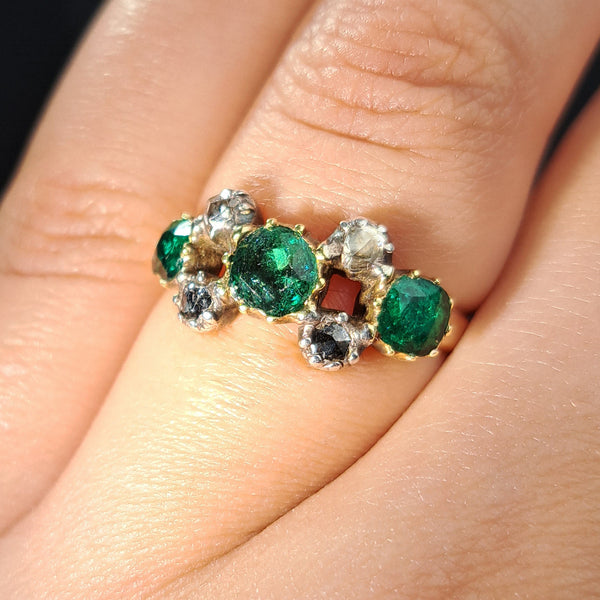 The Antique Georgian Emerald and Rose Cut Diamond Verdant Ring