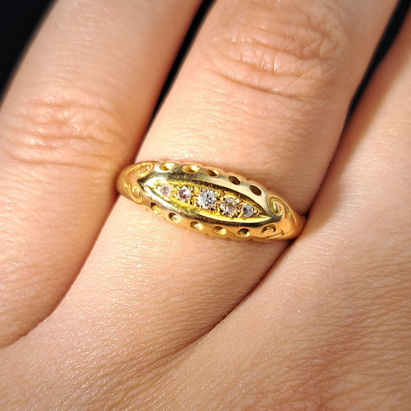 The Antique Victorian Old Cut Diamond Boat Ring