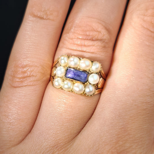 The Antique Georgian Pearl and Enamel Elaborate Ring