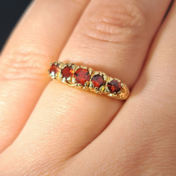 The Vintage Five Stone Garnet Fire Ring