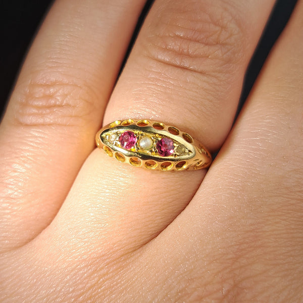 The Antique 1913 Pearl, Ruby and Diamond Ring