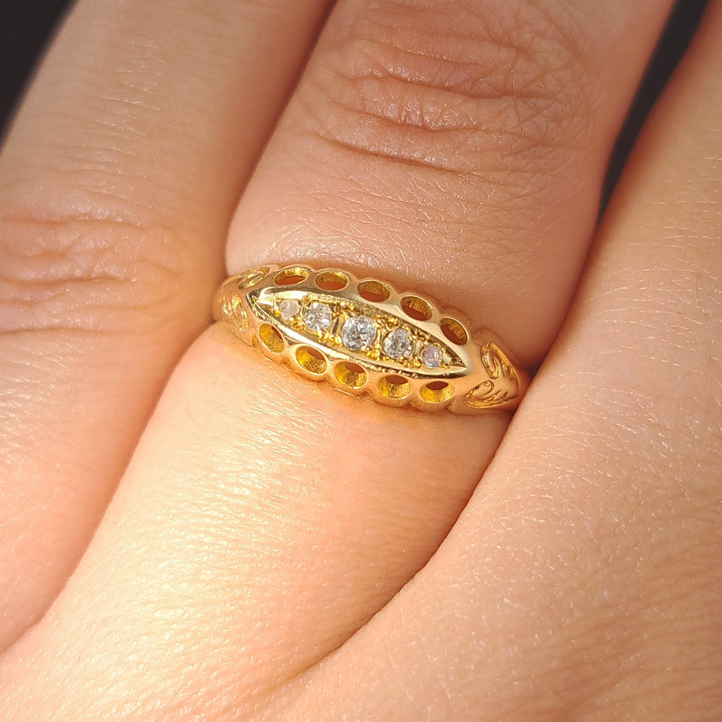 The Antique 1917 Five Stone Old Cut Diamond Boat Ring