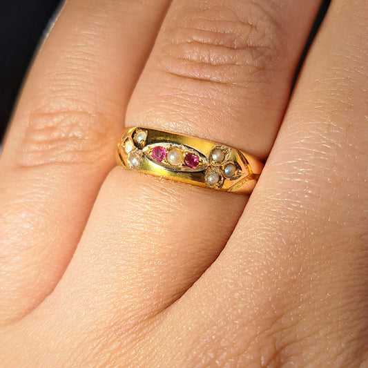 The Antique 1890 Victorian Ruby and Split Pearl Ring