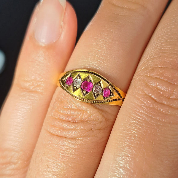 The Antique 1878 Rose Cut Diamond and Ruby Ring