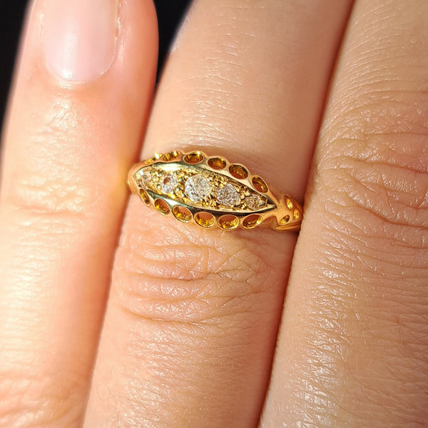 The Antique 1912 Five Old Cut Diamond Boat Ring