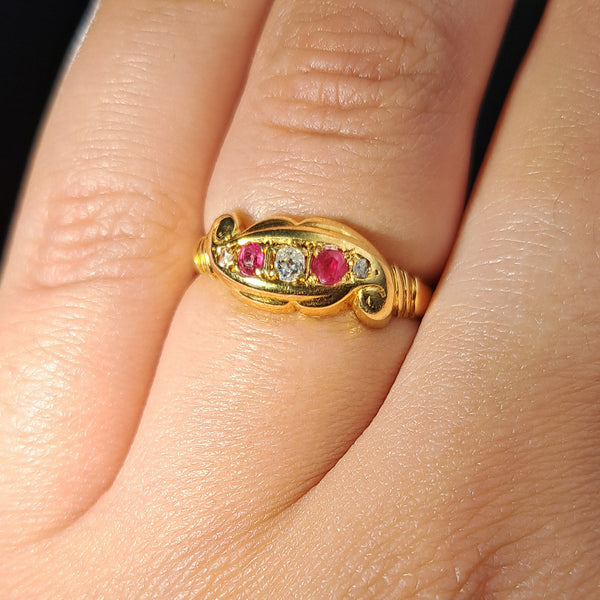 The Antique 1919 Diamond and Ruby Scroll Ring