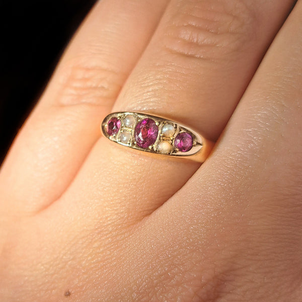 The Antique Victorian Garnet and Pearl Exquisite Ring