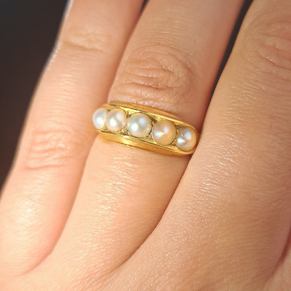 The Antique Victorian 1880 Five Pearl Ring