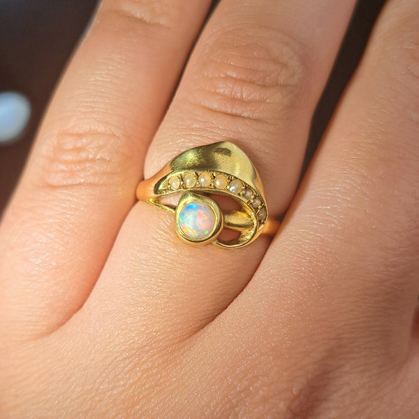 The Antique 1901 Opal and Pearl Abstract Ring