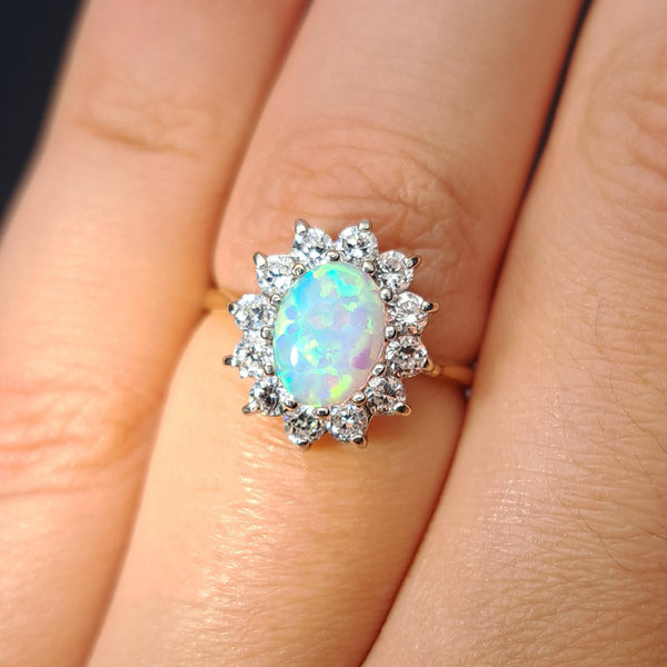 The Vintage Synthetic Opal and Paste Cluster 9ct Gold Cluster Ring