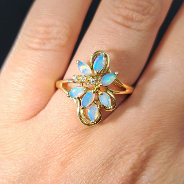 The Vintage 2000 Opal And Diamond Floral Ring