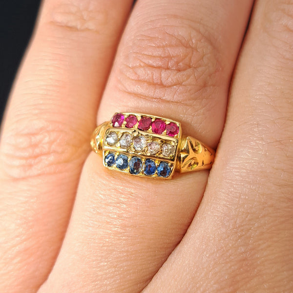 The Antique 1903 Edwardian Ruby, Diamond and Sapphire Ring