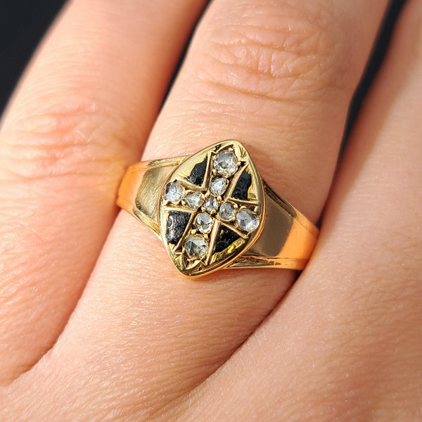 The Antique Victorian 1870 Cross Of Diamonds Mourning Ring