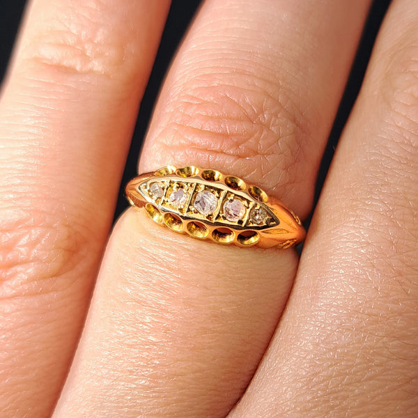 The Antique Edwardian 1906 Rose Cut Diamond Boat Ring