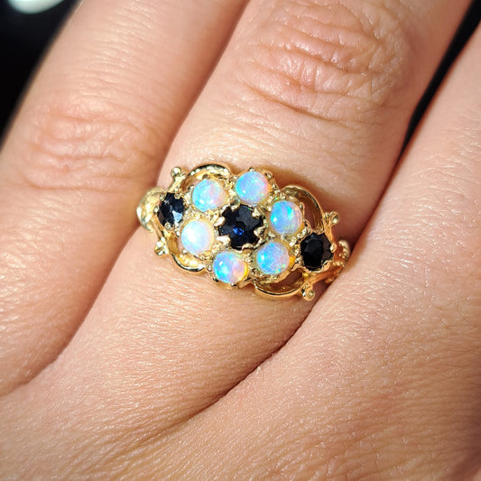 The Vintage Opal and Sapphire Bloom Ring