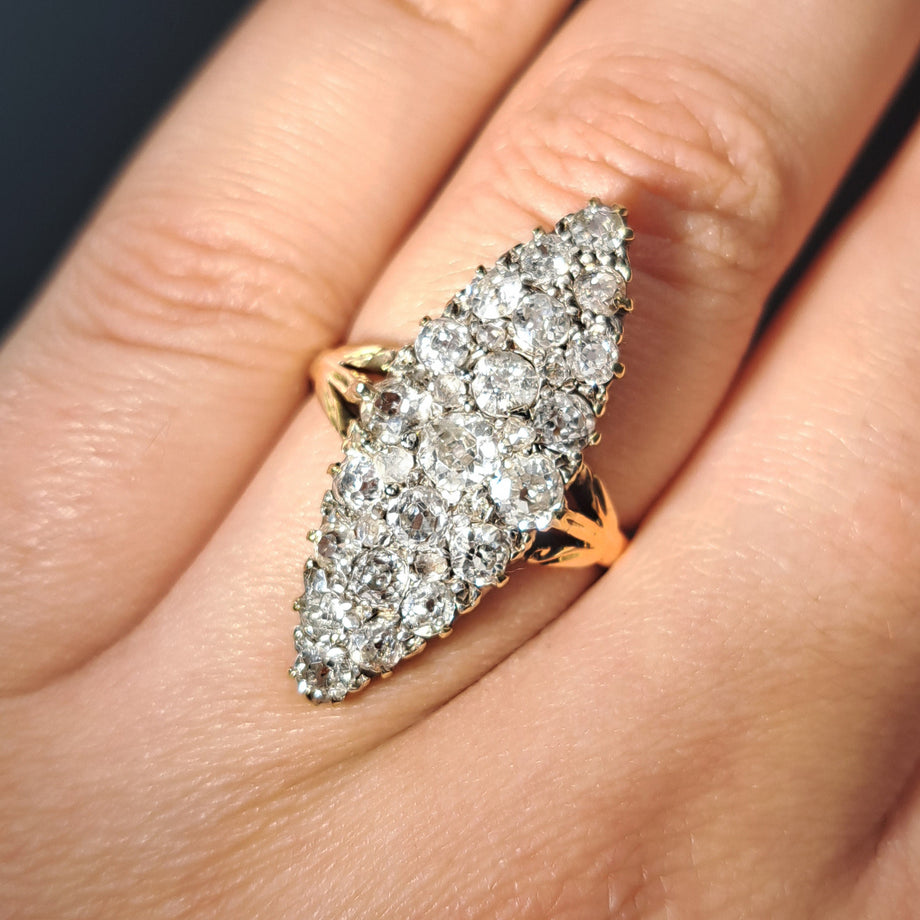 The Antique Victorian Twenty Nine Diamond Navette Ring