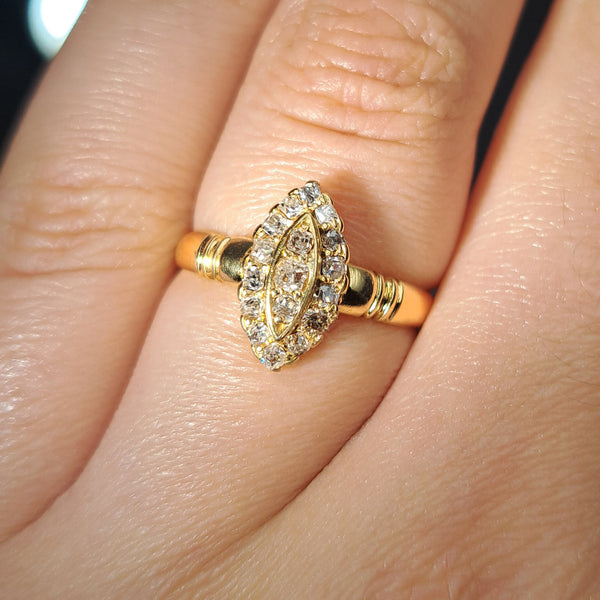 The Antique 1894 Diamond Salt and Pepper Navette Ring