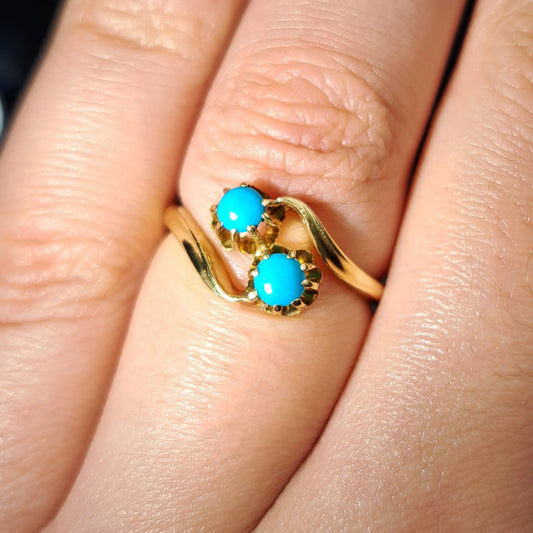 The Antique Victorian 1893 Turquoise Toi Et Moi Ring