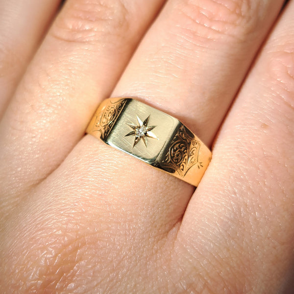 The Vintage 1976 Diamond Ornate Signet Ring